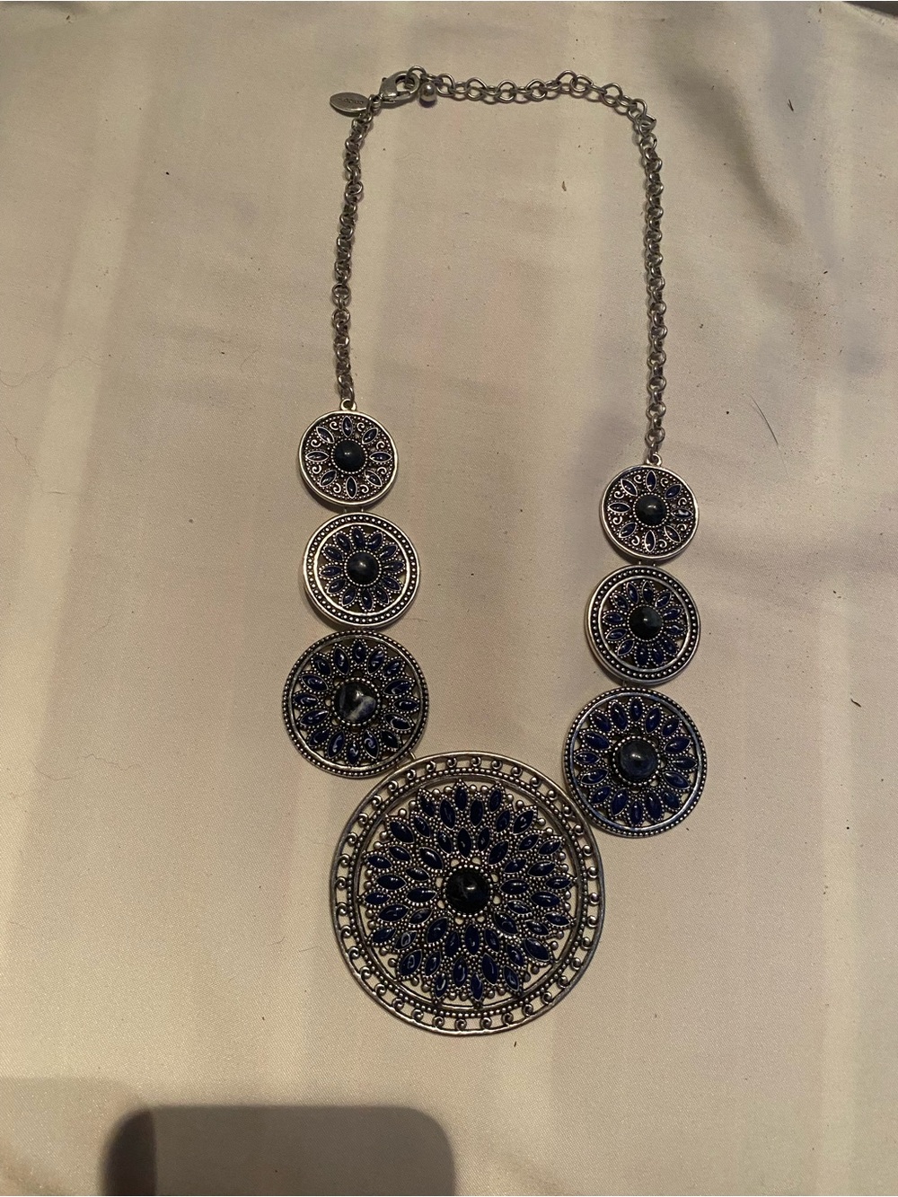 Chico’s Silver-Tone Blue Medallion Statement Necklace
